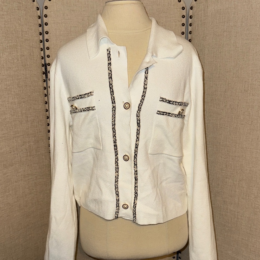 Women's White Tweed-Trim Jacket
